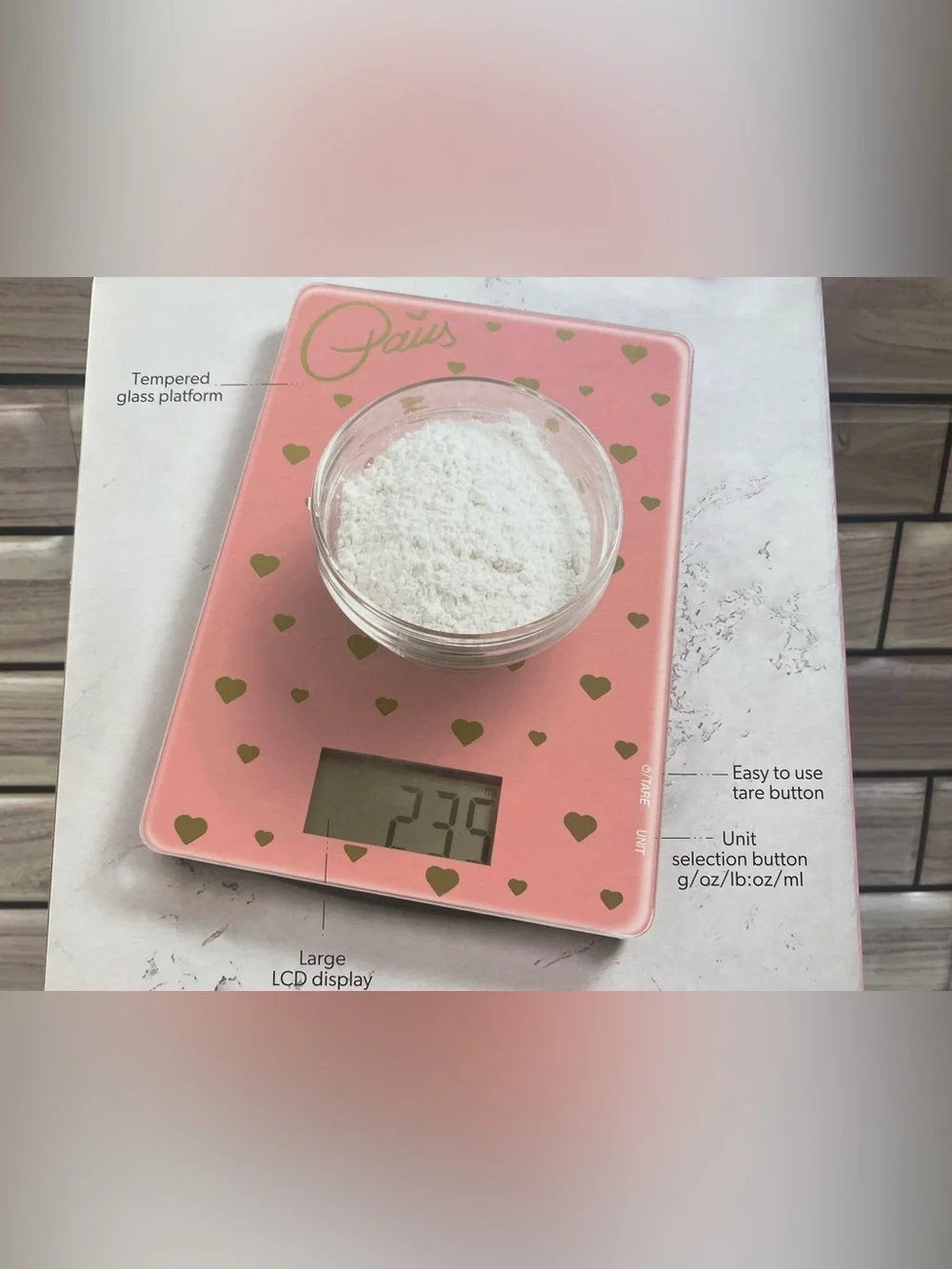 Paris Hilton ❤️Digital Glass Kitchen Scale Gold heart NIB